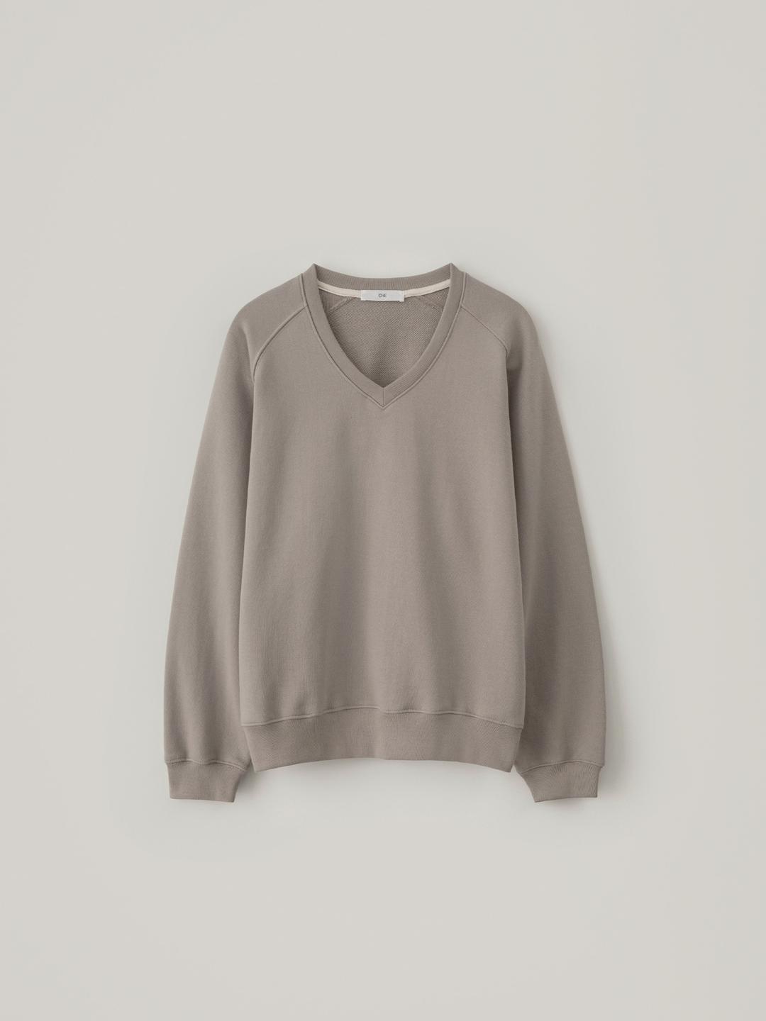 V-Neck Cotton Sweatshirt - Beige
