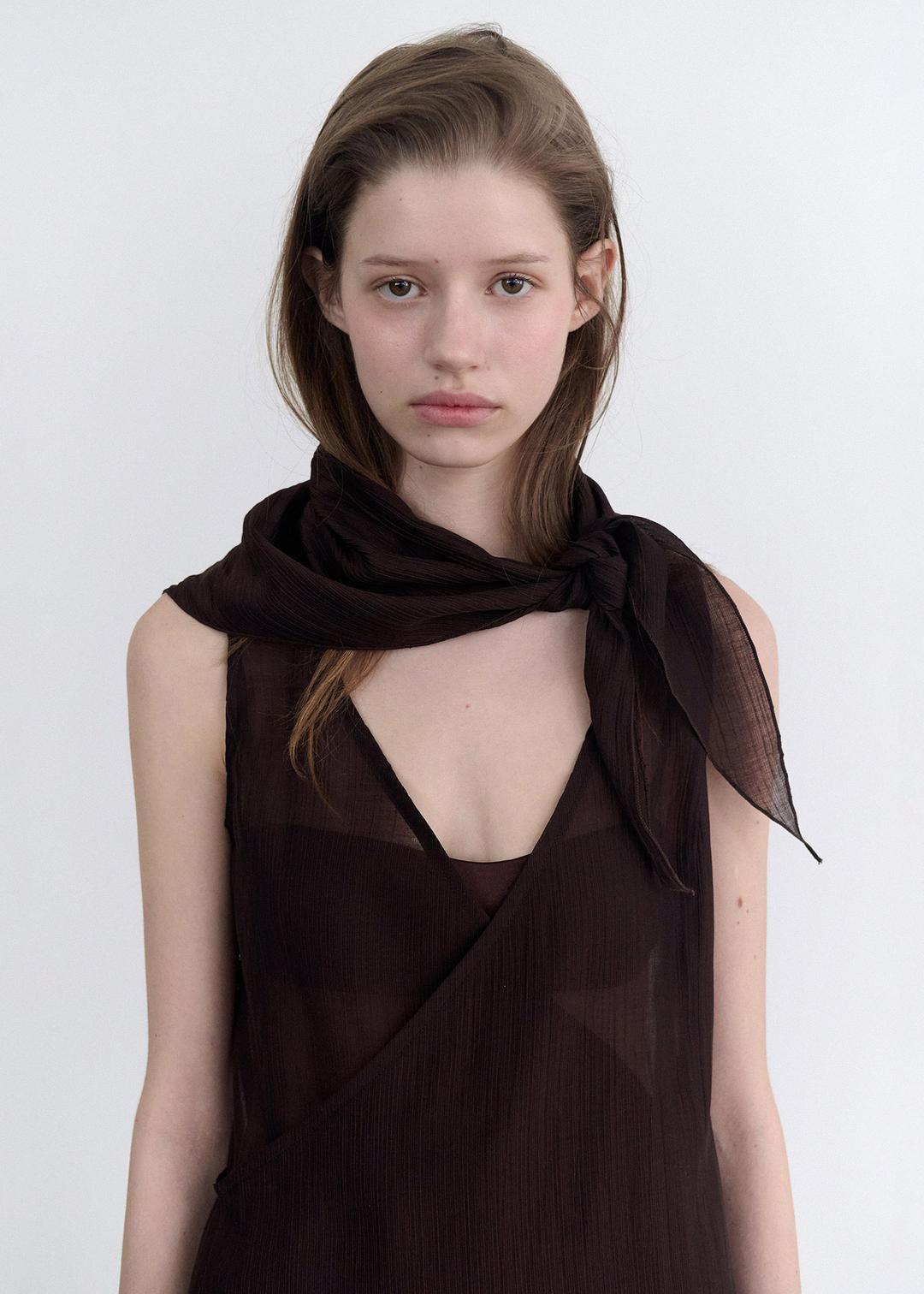 Scarf layered dress (brown)