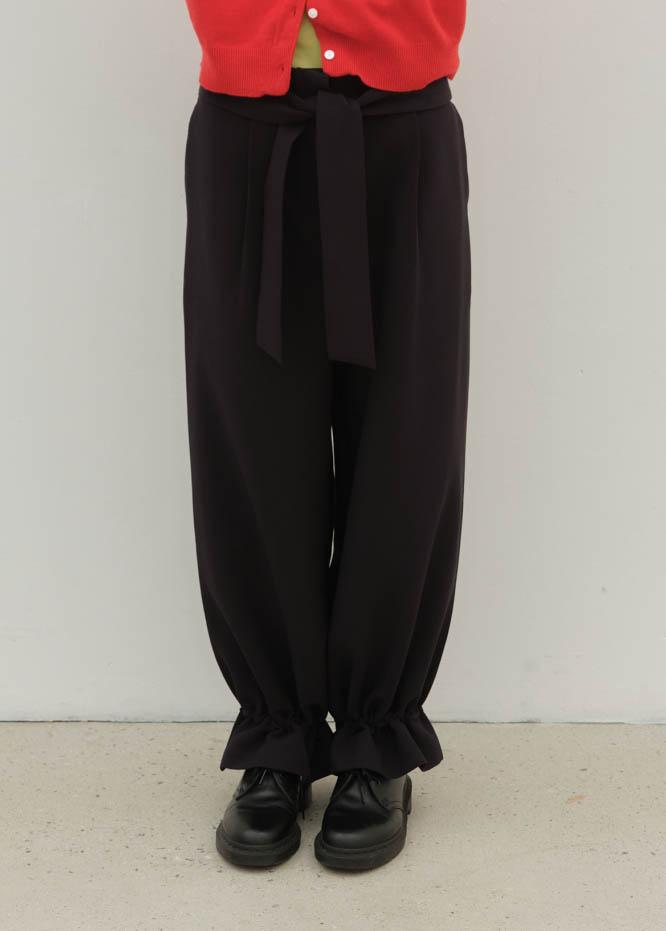 BELT SHIRRING JOGGER WIDE SLACKS - NAVY (2WAY)