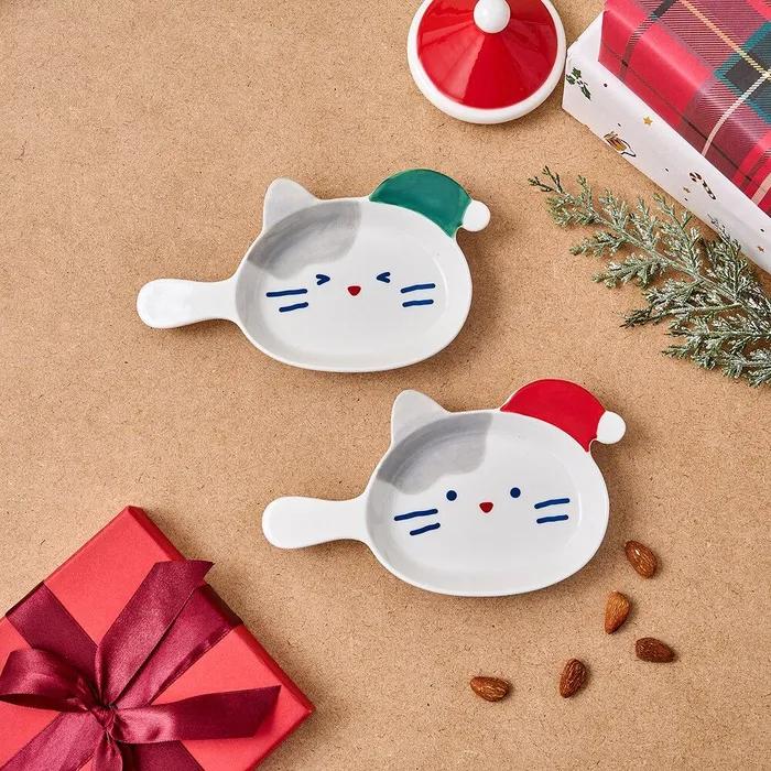 스윗 크리스마스 밀크캣 손잡이형 앞접시 2P SET
