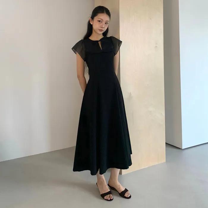 [29CM 단독]Bridal Sheer Ribbon Tie One-piece_black