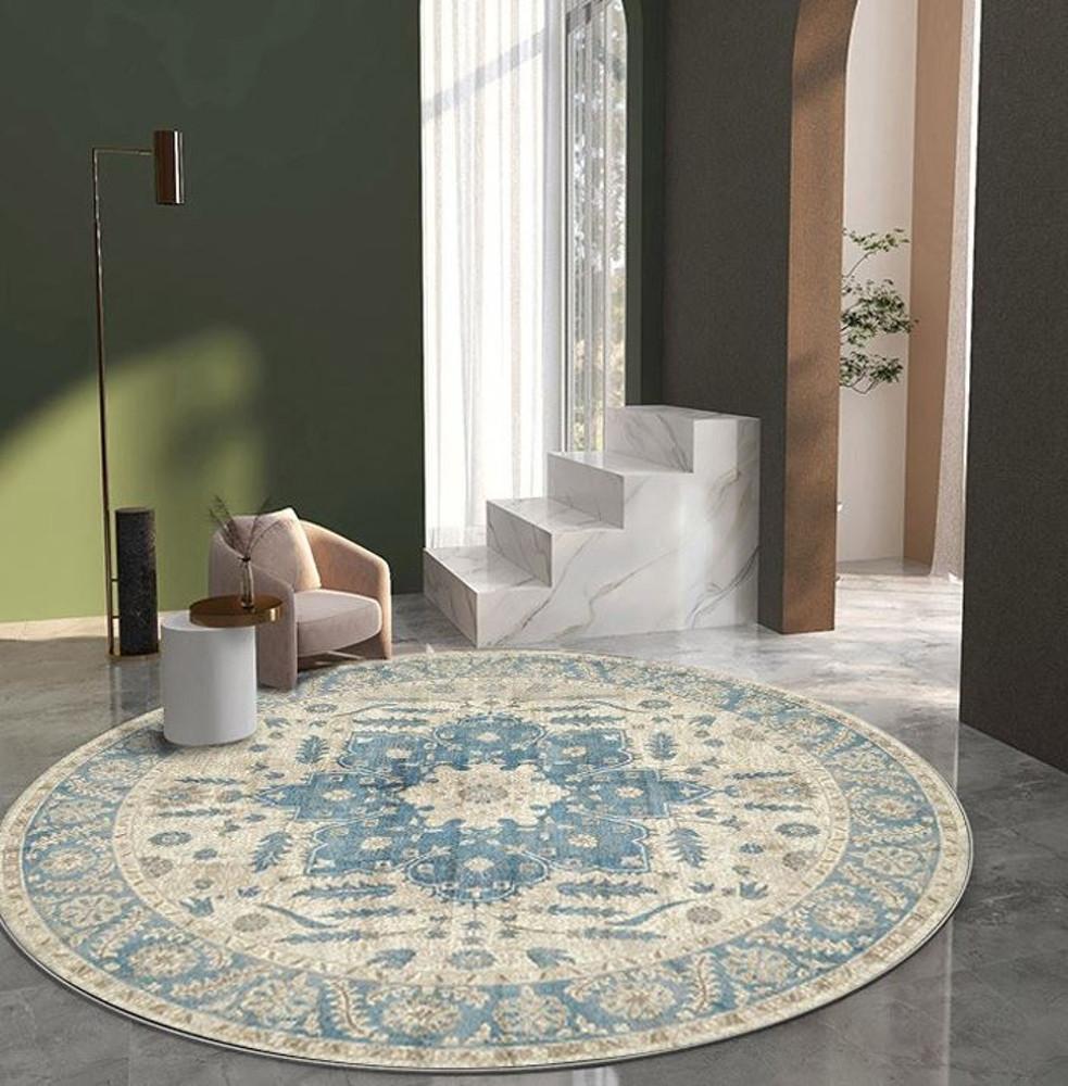 페르시안 원형 러그 블루 에스닉 카펫 은은한 러그