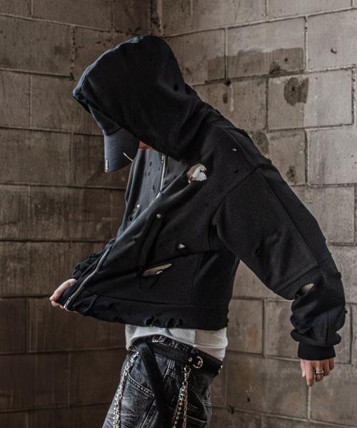 디스트로이드 크롭 후디 자켓 블랙