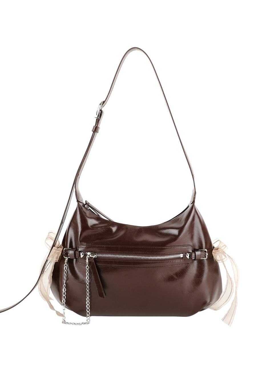 Belted ribbon bag_chocolate brown