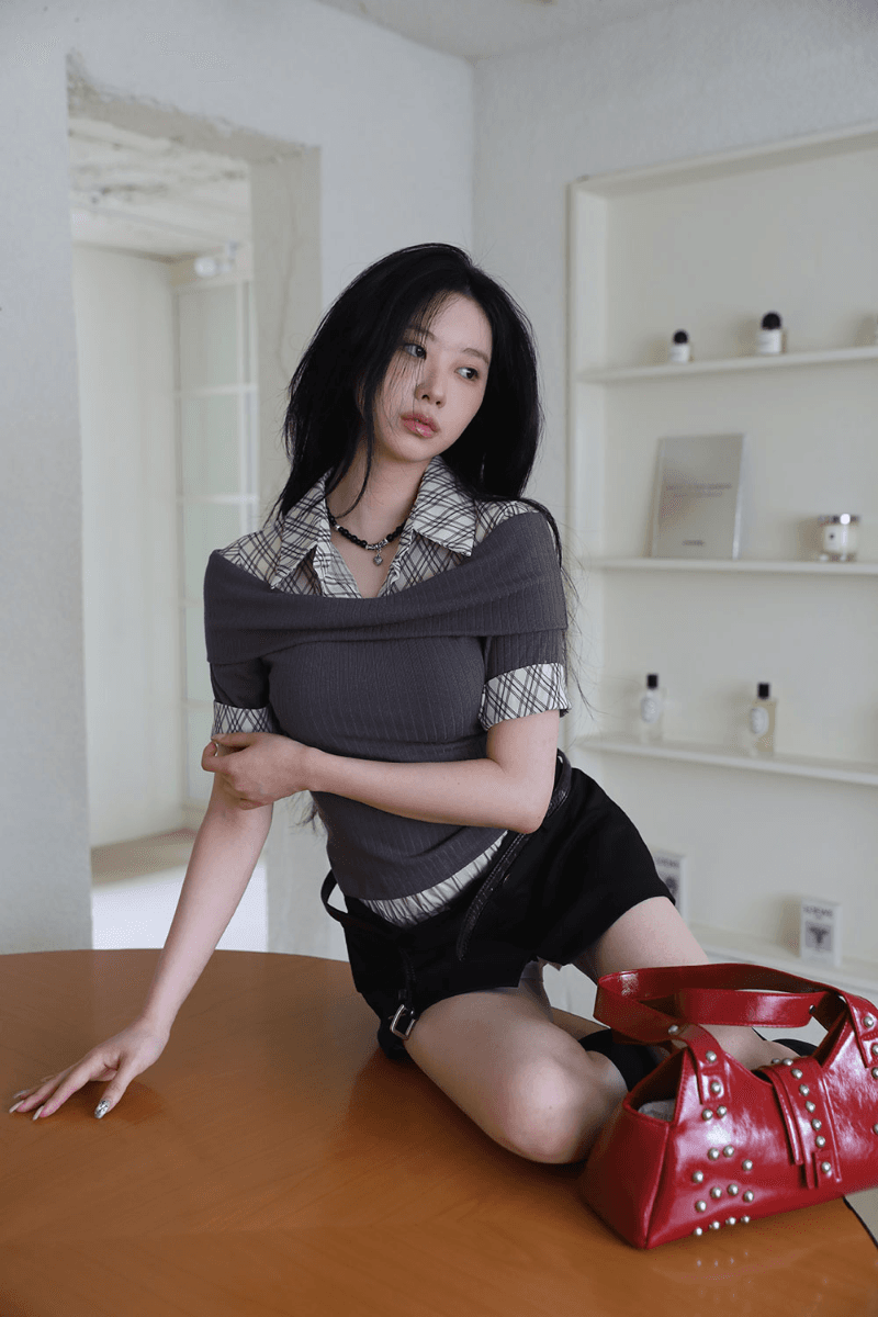 컬러인아이디 페릴 체크 셔츠 반팔 티