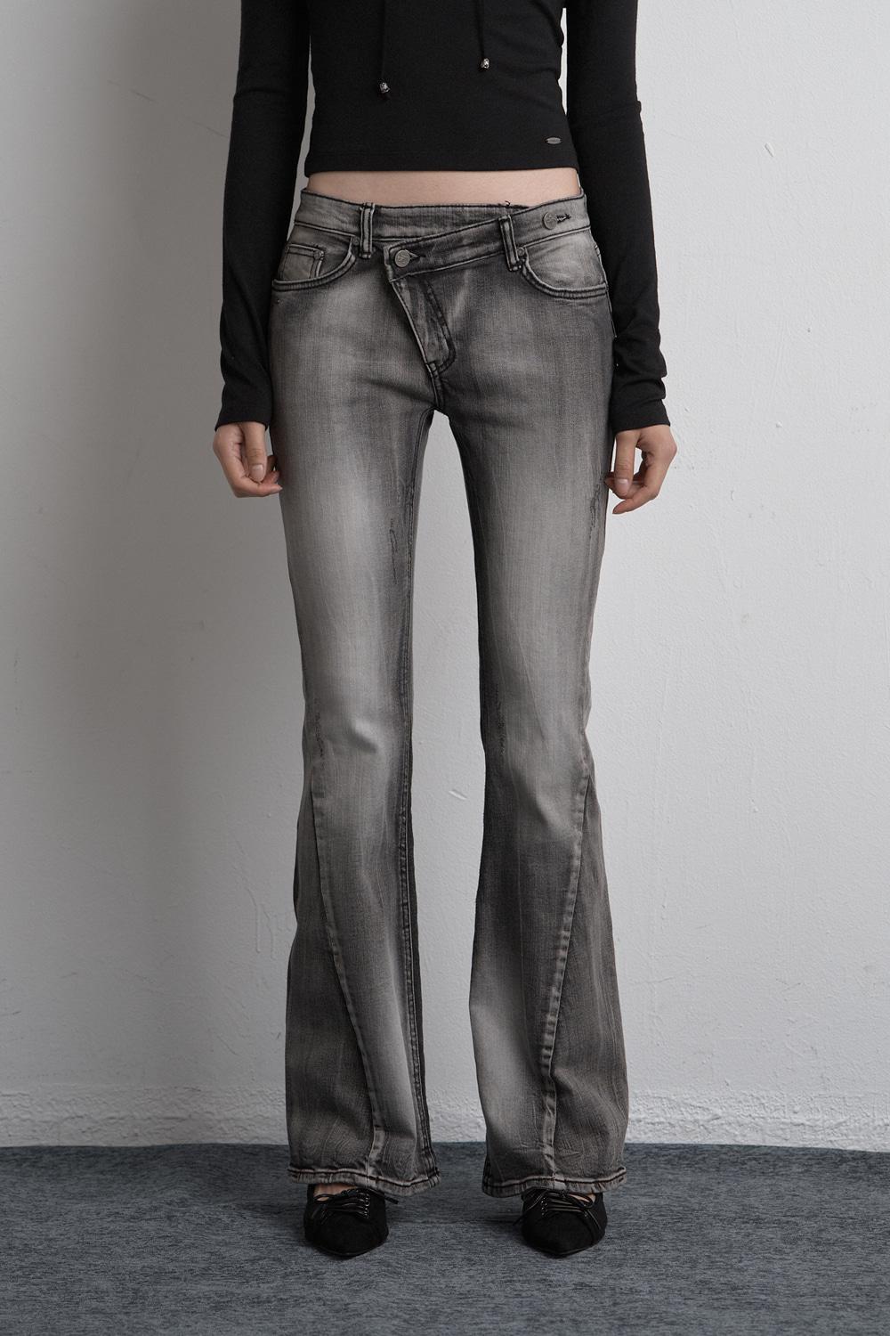 UNBALANCED BRUSH DENIM PANTS GRAY