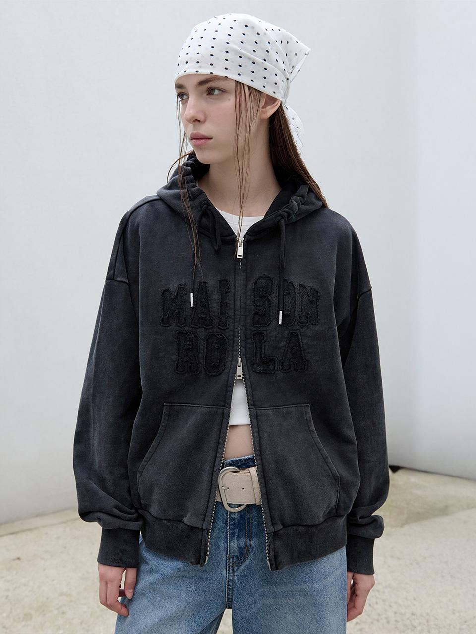 MAISON DE ROLA PIGMENT HOOD ZIP-UP DEEP GRAY