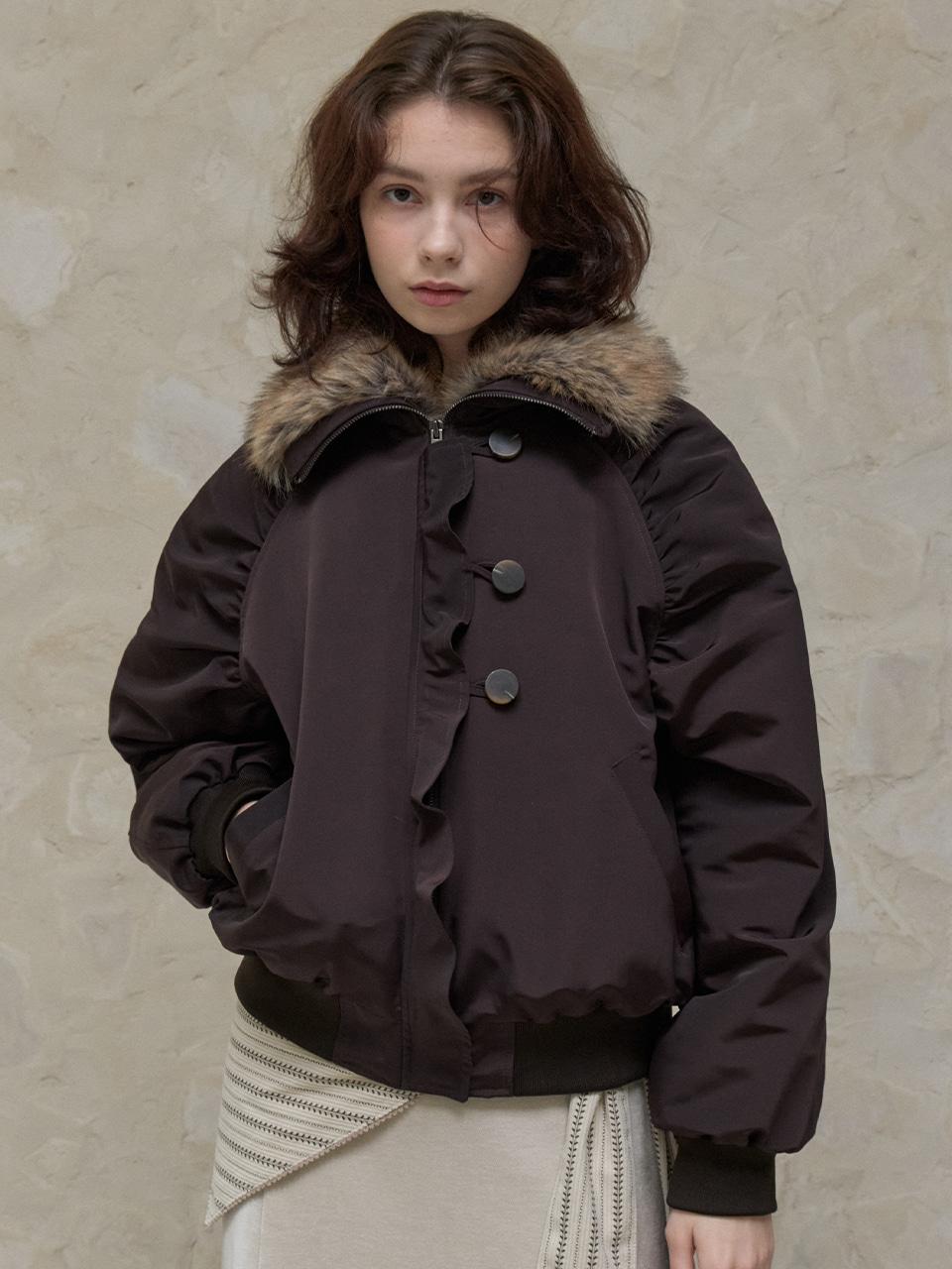 셔링 크롭 퍼야상 점퍼 Brown