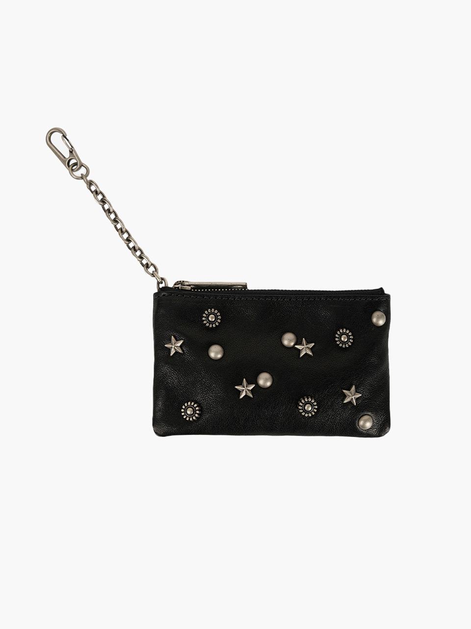 FULL STUD ZIPPER WALLET_black studded washed nappa