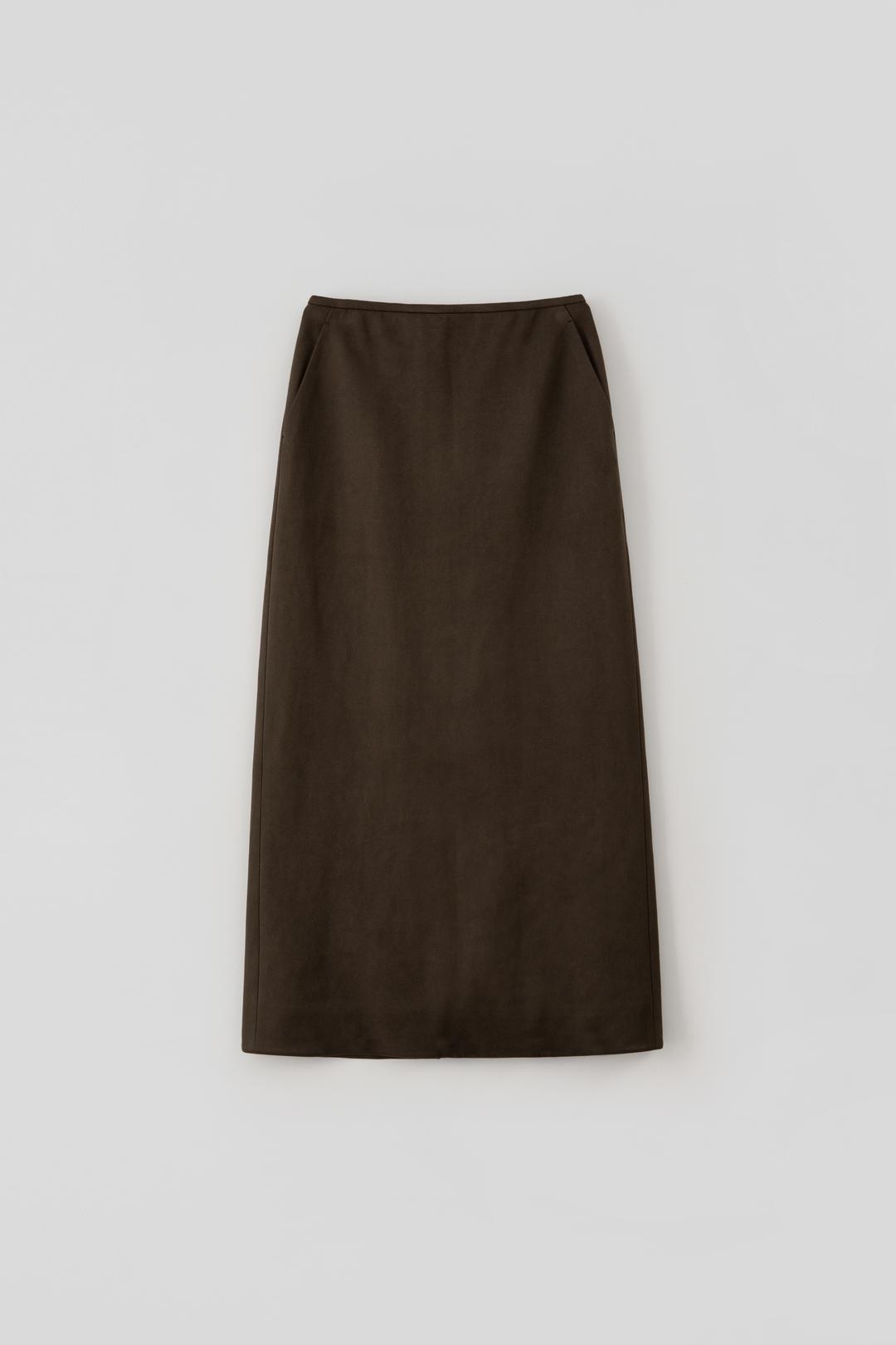 Double Suede Straight Skirt_Dark Brown