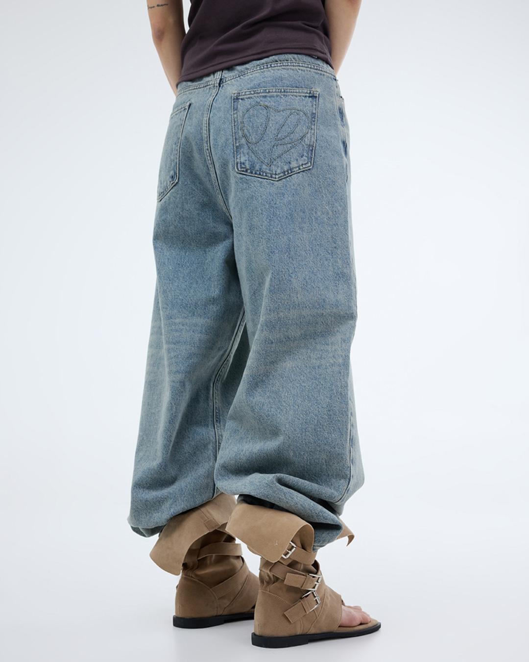 VINTAGE WASHED WIDE JEANS-BLUE