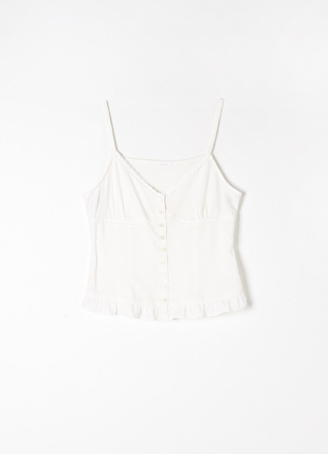 Sage Frill Sleeveless Blouse(White)
