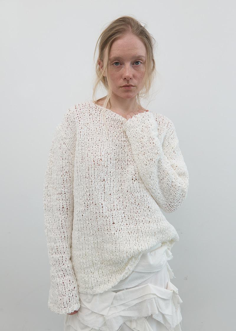 TEXTURED TAPE KNIT SWEATER IN OFF WHITE