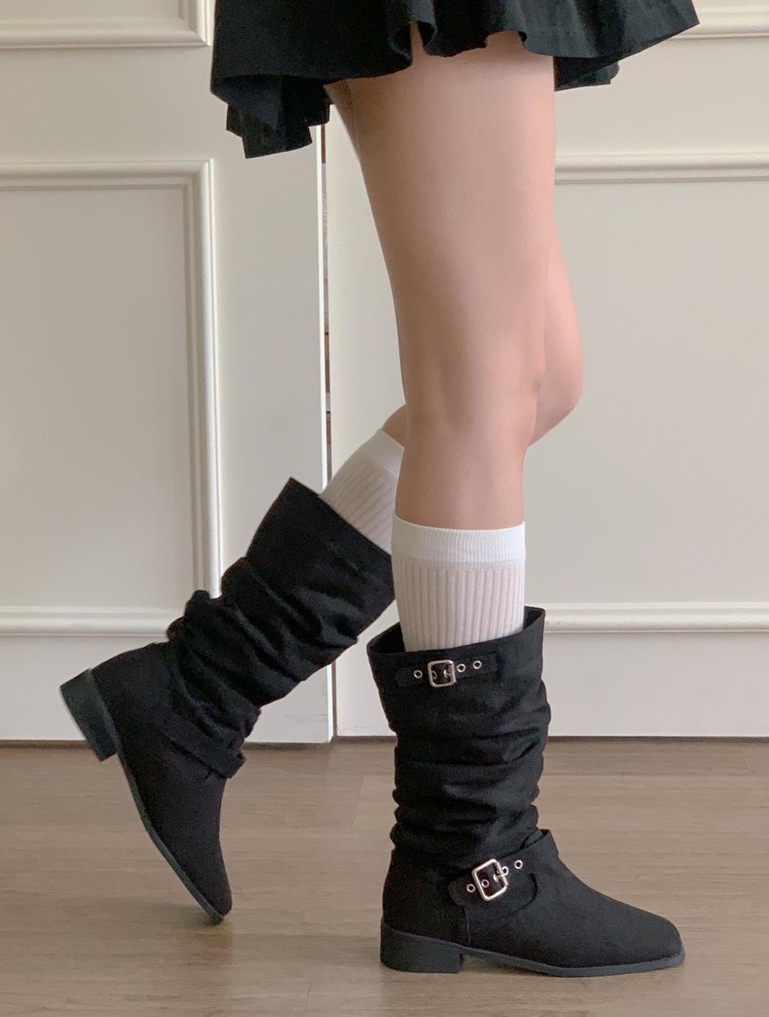 뮤즈모브 [여름부츠/ 린넨부츠] 웨스턴 빈티지 버클 린넨 여름 미들 부츠3cm