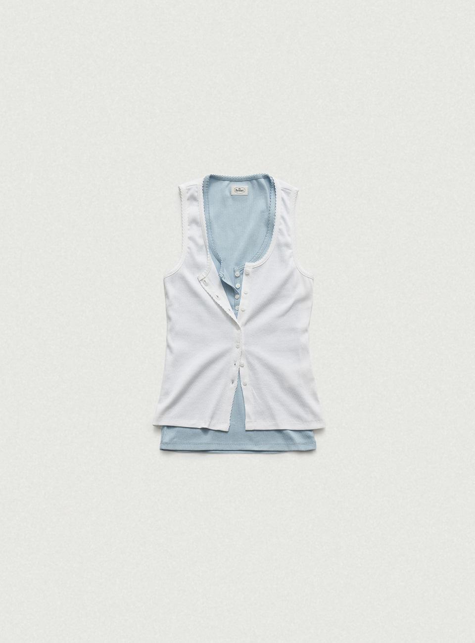 Clara Button Layer Tank Top_Ivory