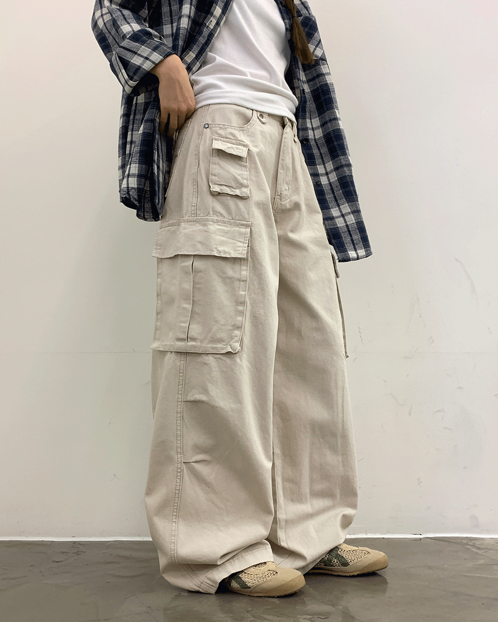 온디드 [기장선택/S-XL] 위플 카고 포켓 핀턱 와이드 팬츠