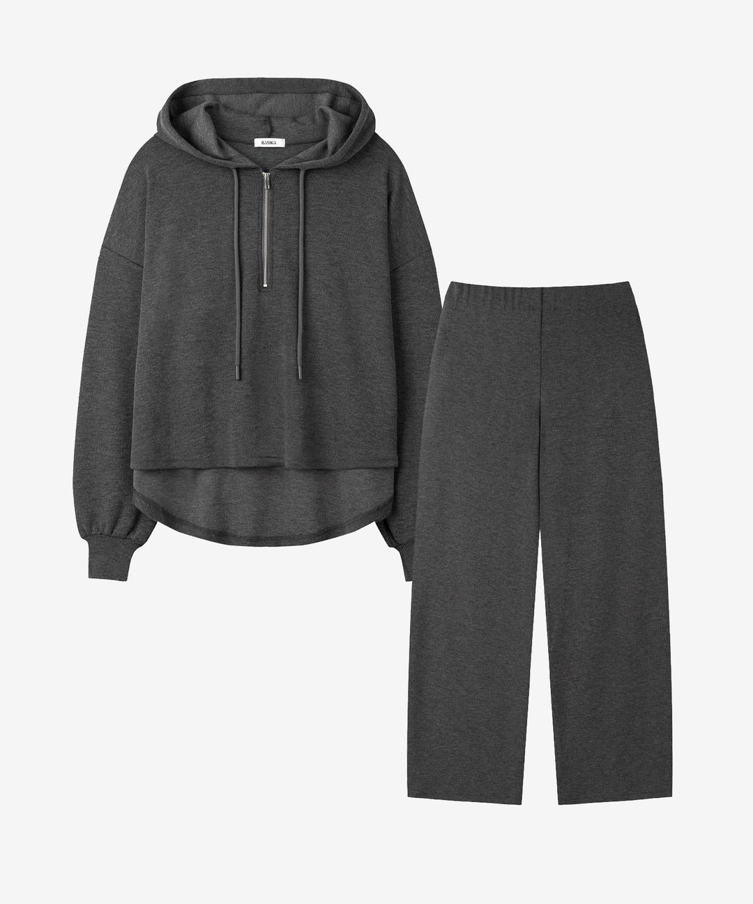 릴렉스드 하프 지퍼 후디(딥그레이) + 릴렉스드 니트 팬츠 (딥그레이)