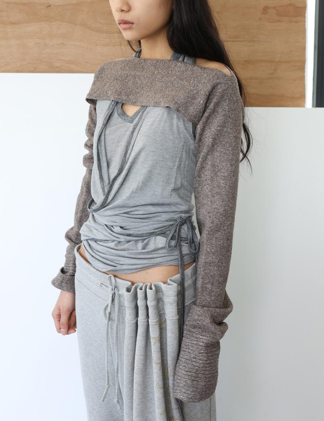 Double slit knit bolero (soft terracotta)