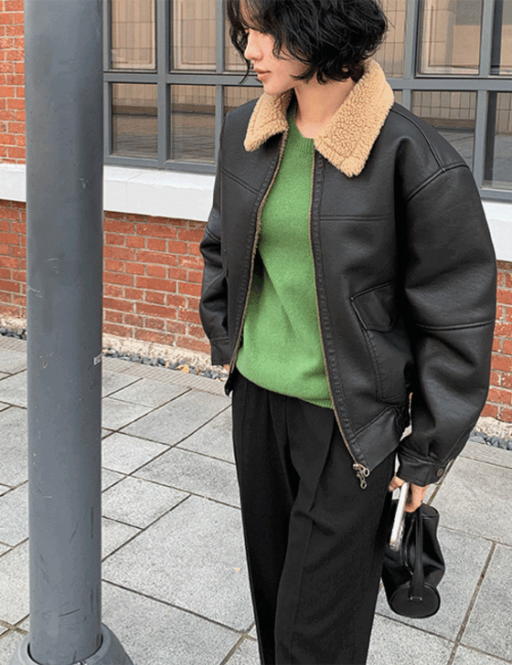 라이크유 캐스트 프리미엄 양털 레더 무스탕 (JP)