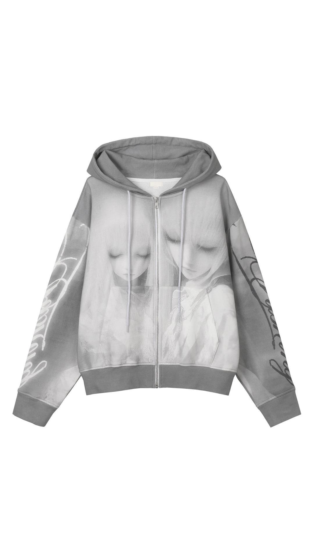 [BONNAE] Printed zip up hoodie