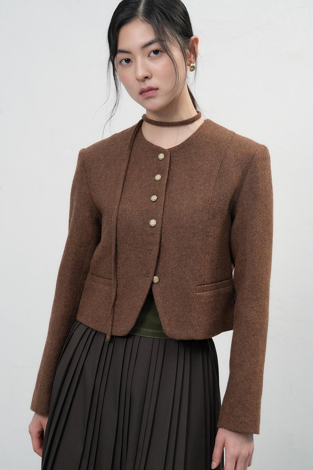 제너럴아이디어 WOMAN 타이 노카라 울 자켓 [BROWN]