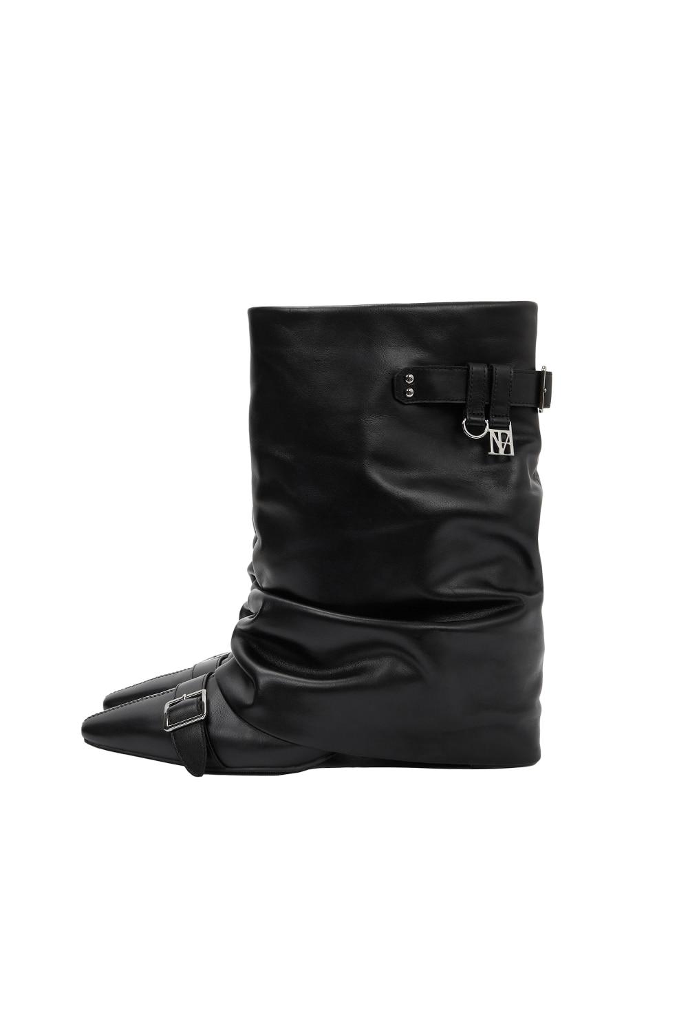 Slouch Volume Buckle Boots [ Black ]
