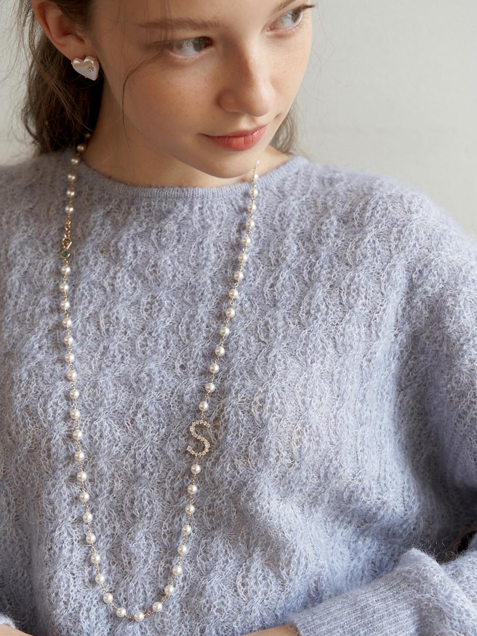 [실버925] 제이드 이니셜 진주 롱 목걸이_NZ1124