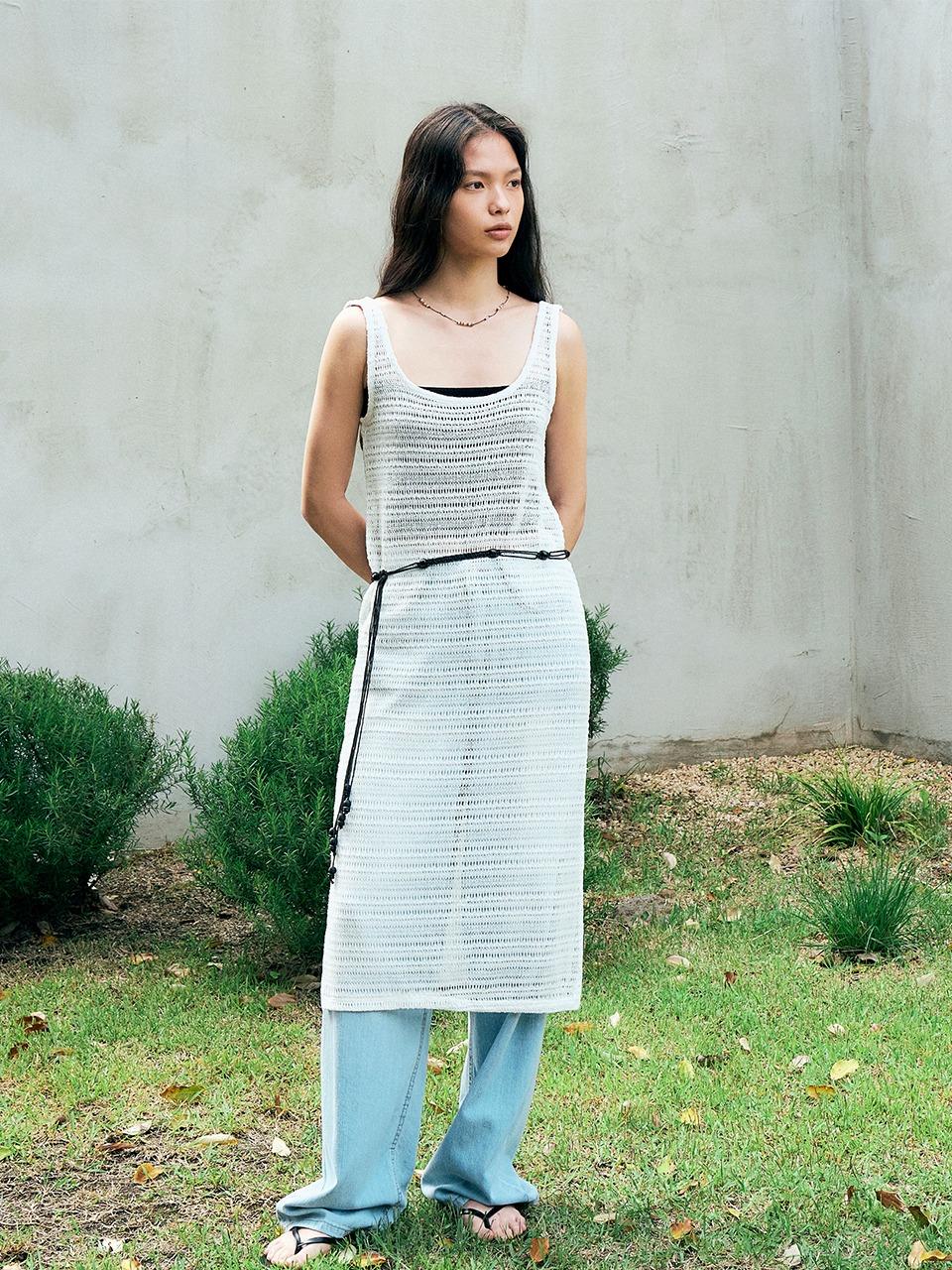 Knit Mesh Layered Dress (Ivory)