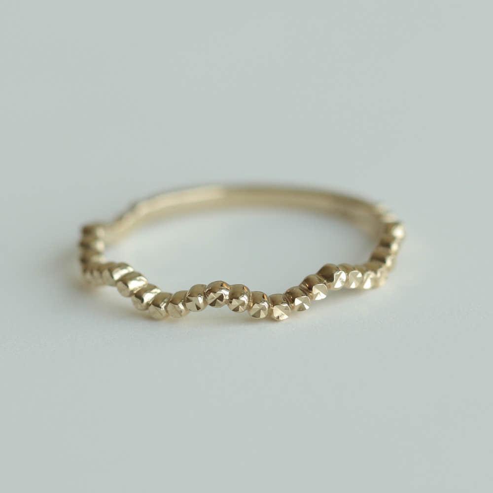 14k18k 미니 버블 볼 반지 컷팅 웨이브 리얼화이트 데일리 금반지(샴페인골드)
