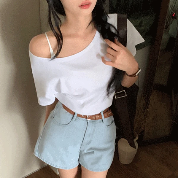 [1+1+1]오픈 라운드넥 루즈 반팔 티셔츠