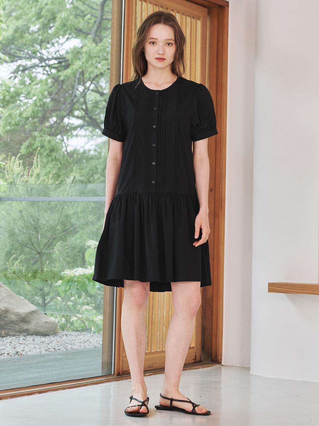 누브 써머 핀턱 셔링 드레스 - 블랙 / Summer Pintuck Shirring Dress - Black