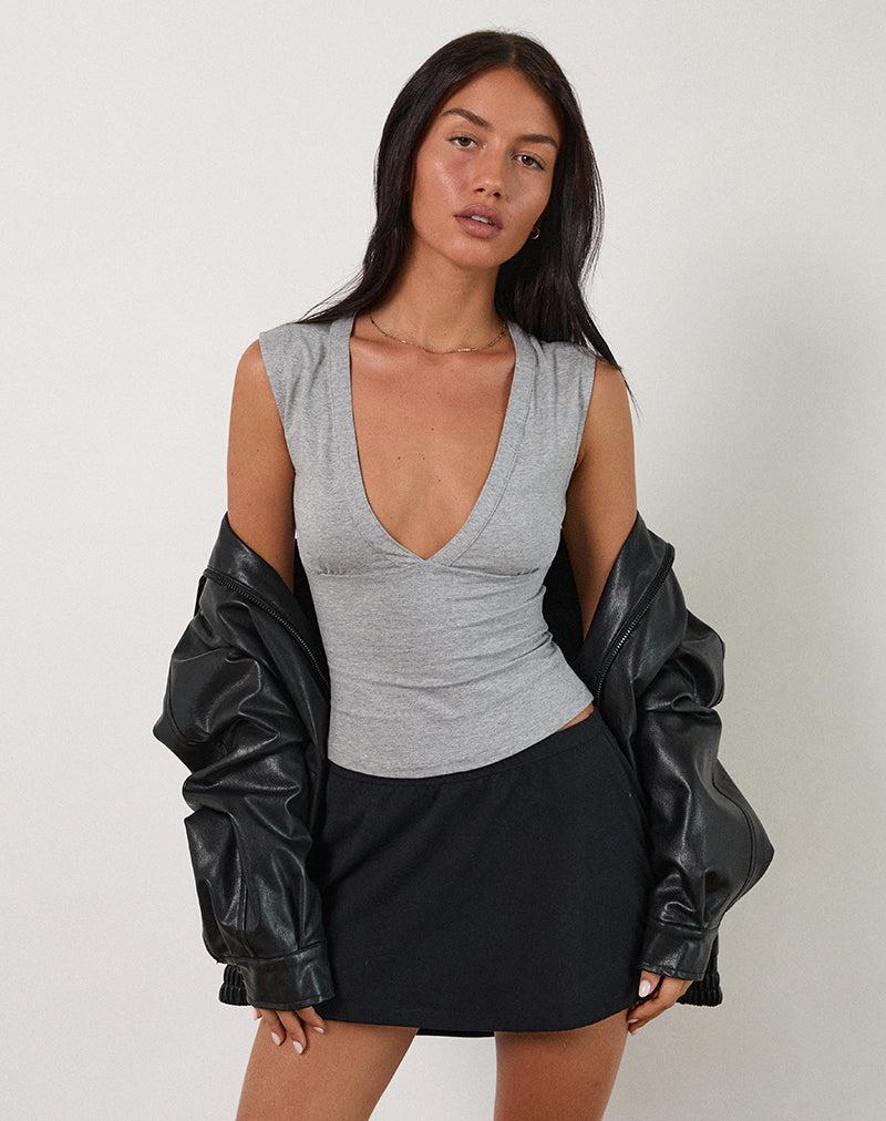 Emberly Plunge Top in Grey Marl - XXS