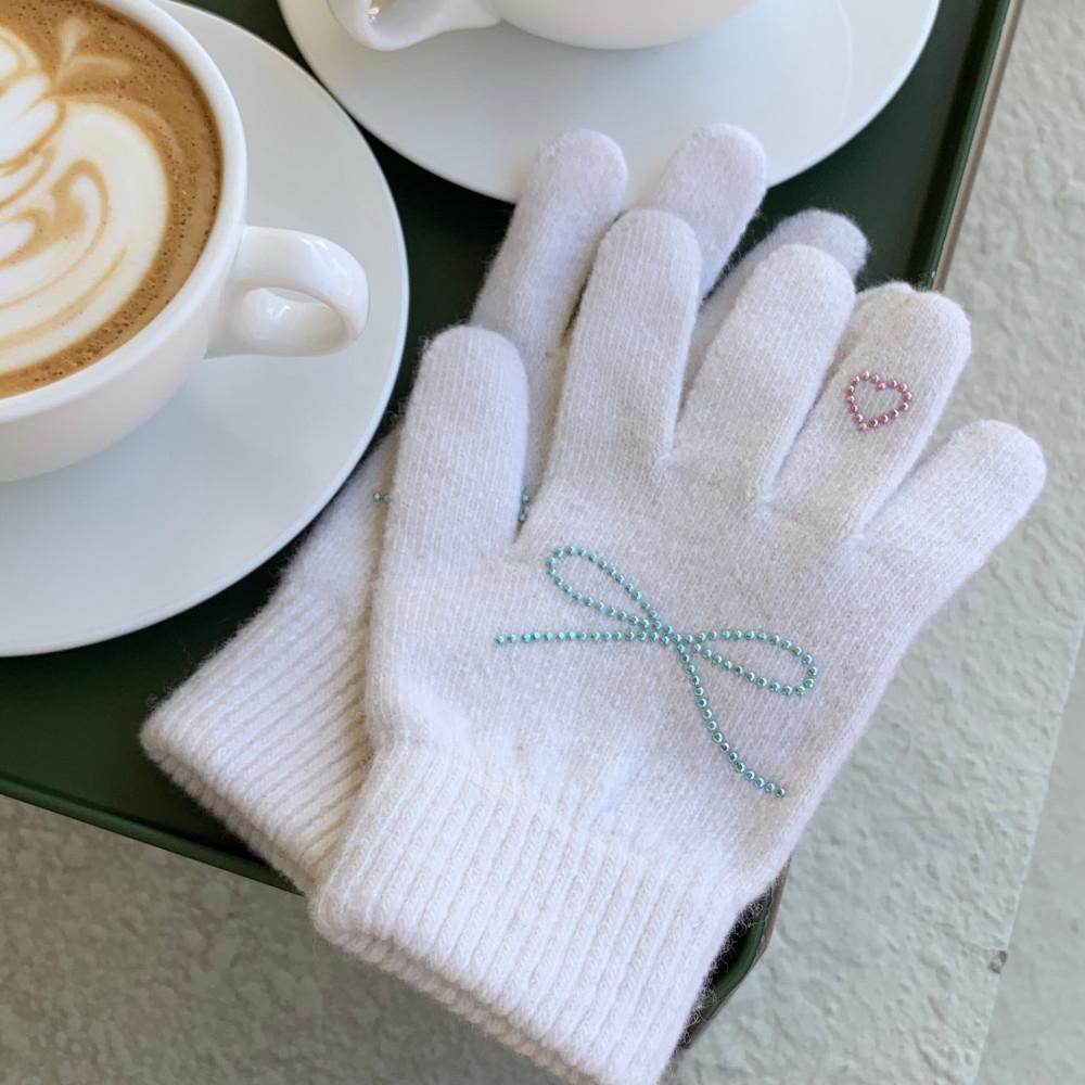 (colored) love ribbon gloves black gray ivory