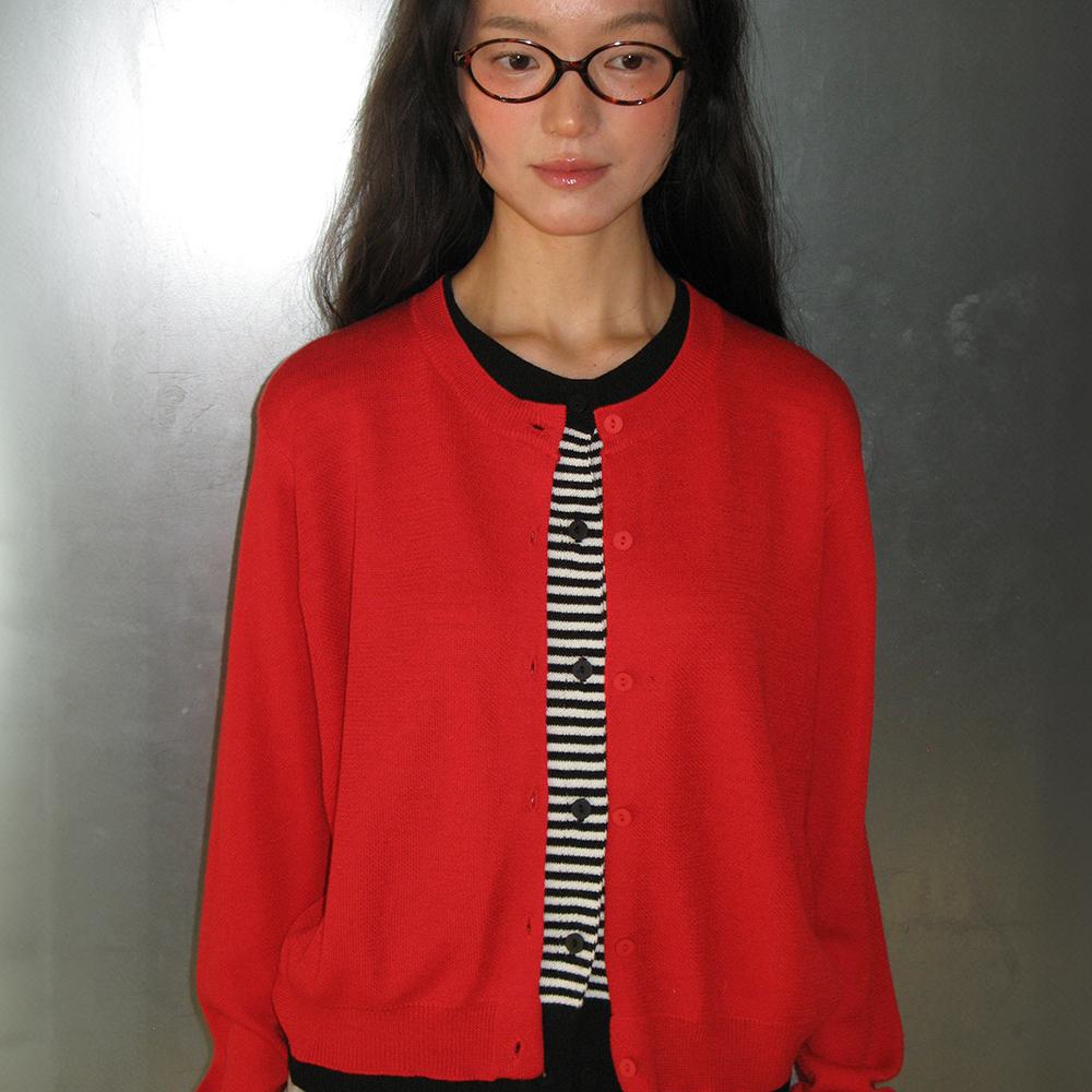 STRIPE LAYERED KNIT CARDIGAN RED