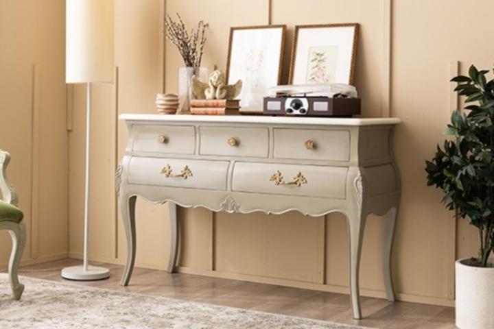 금장손잡이 프렌치 빈티지엔틱 5칸 콘솔 테이블 1200/ 장식장 코너 낮은 포인트