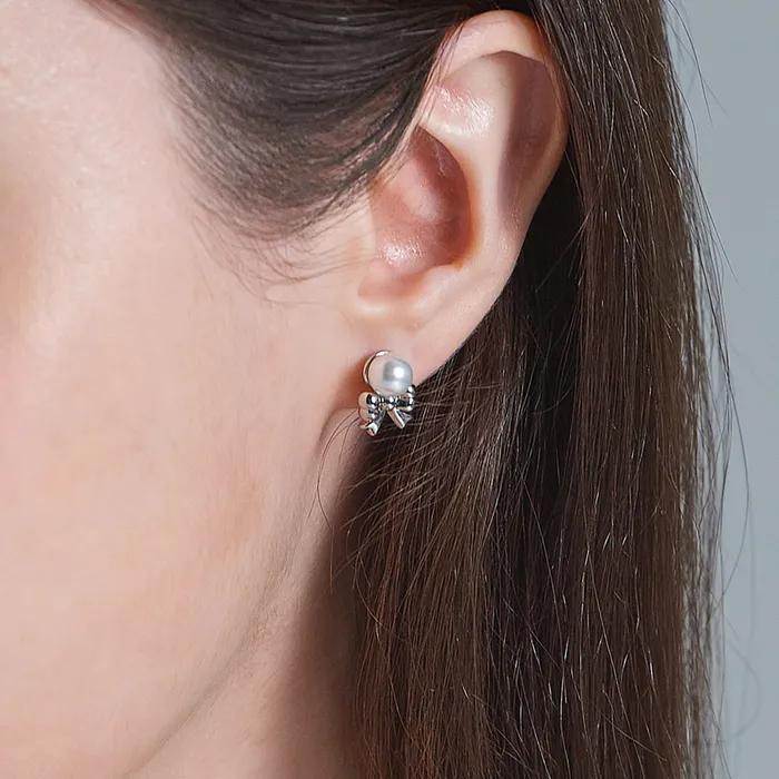 [실버925post] Sha Ribbon Pearl Earrings