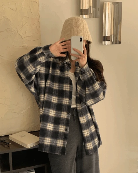 기모 블루밍 체크셔츠 1color  데일리룩/러블리/울셔츠/울체크셔츠/겨울체크셔츠/기모셔츠/기모체크셔츠/피치셔츠/캐주얼룩