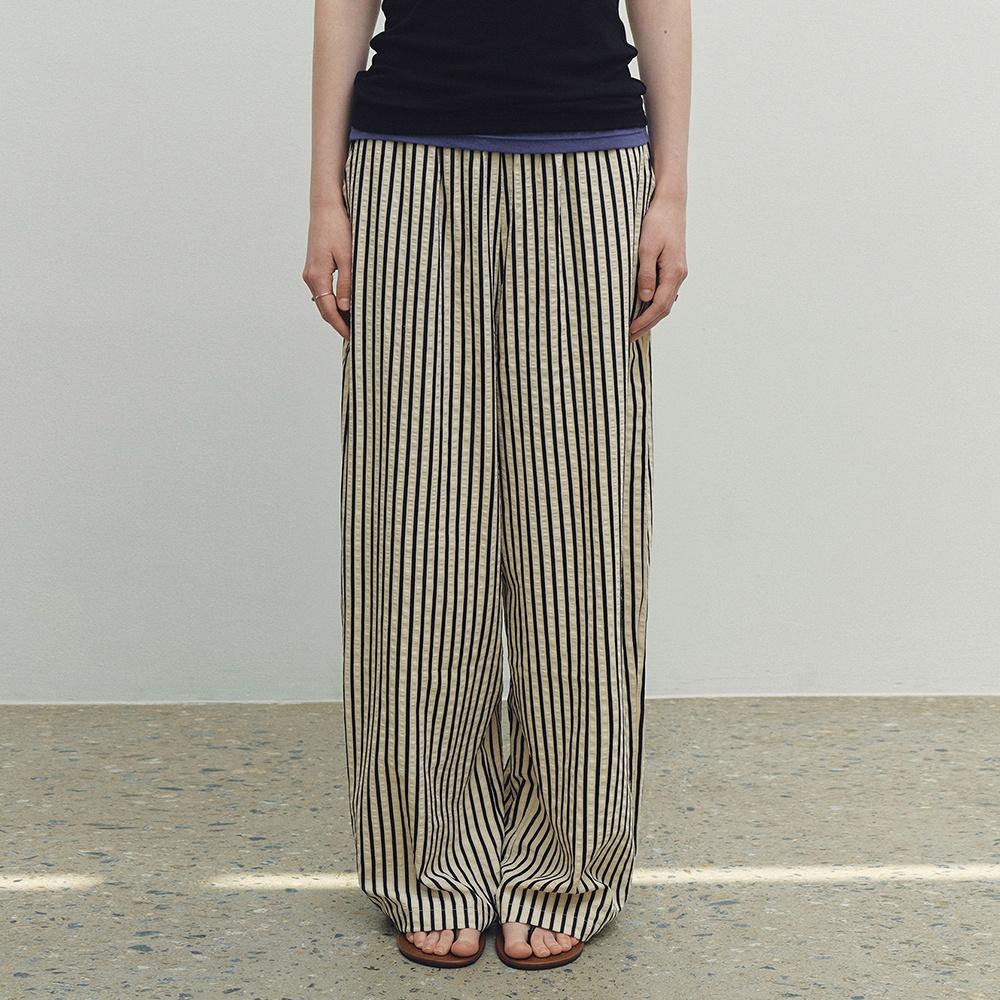 Stripe Loose-fit Wide Leg Pants (Cream)