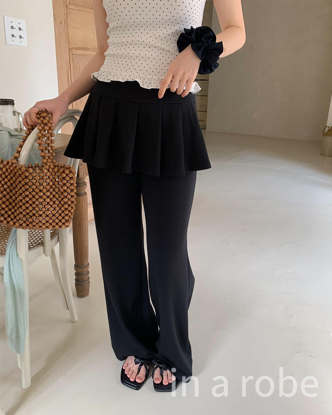 인어로브 (당일) 에제다이어리 플리츠 랩팬츠 (2color) 밴딩 스커트 레이어드 팬츠