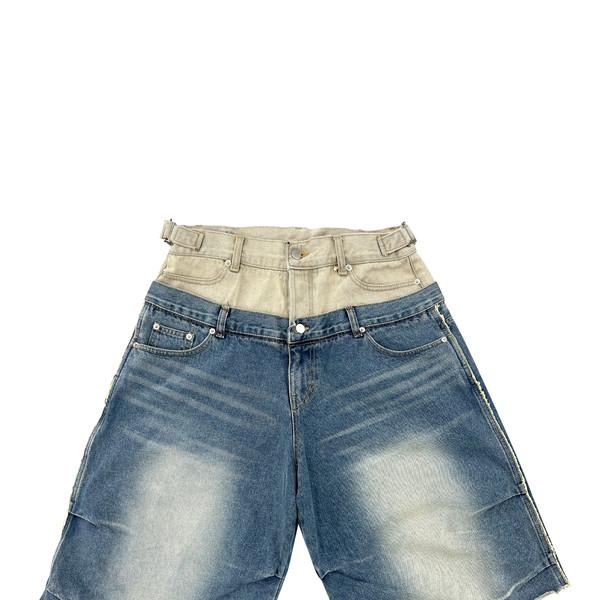 DOUBLE LAYERED DENIM PANTS (BEIGE)