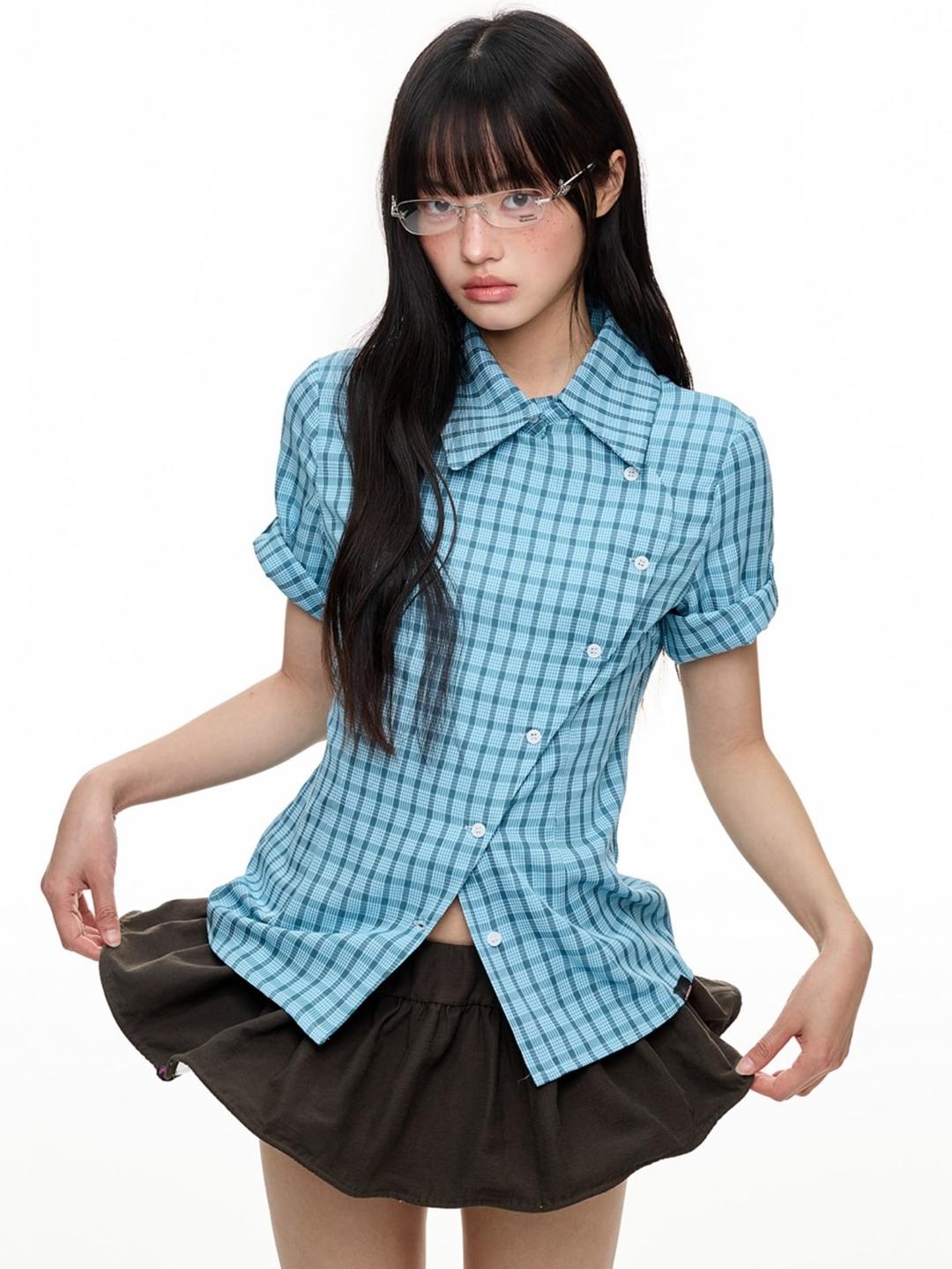JIKOO Oblique Wavy Plaid Shirt (5color)