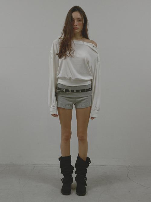 STUD RIB SHORTS (MELANGE GREY)