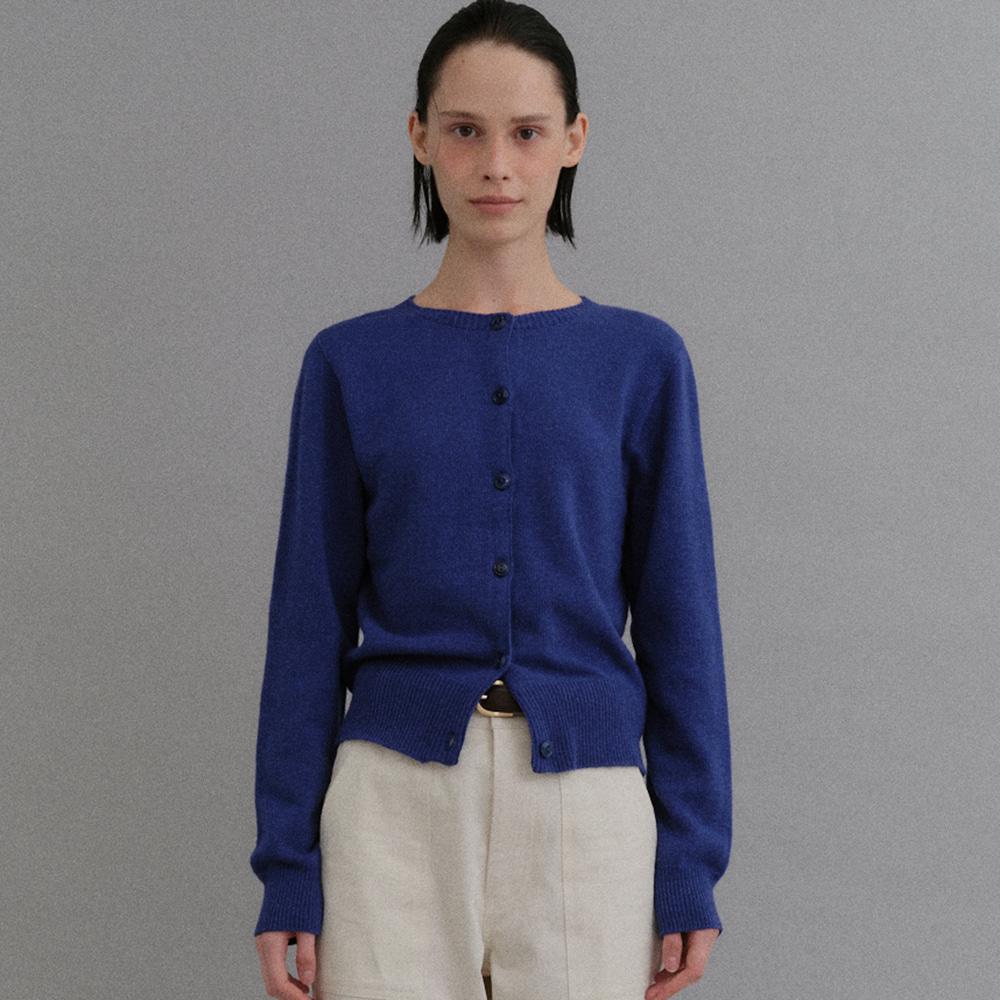 Cashmere wholegarment round cardigan_blue