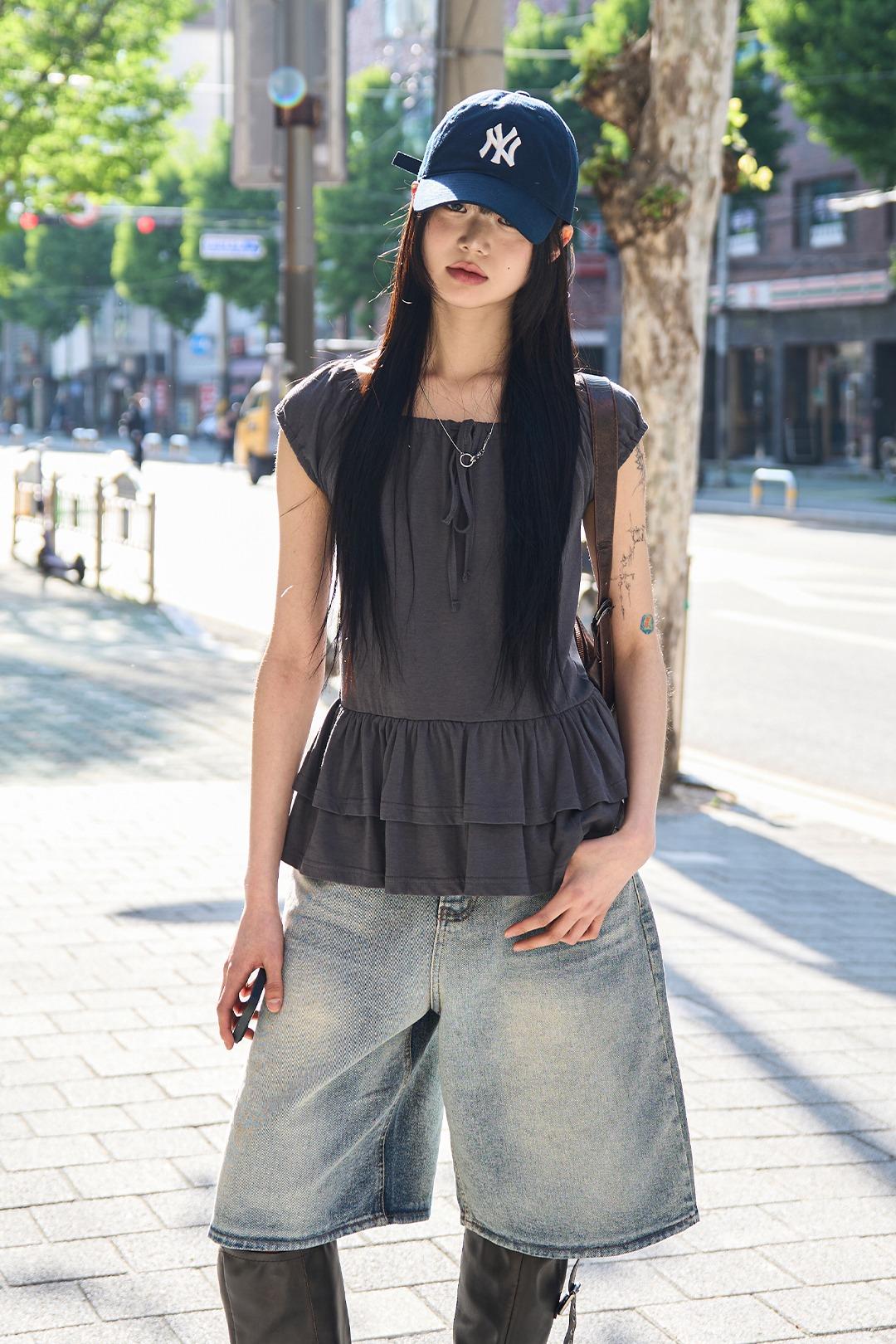 토도르 리본 프릴 티셔츠