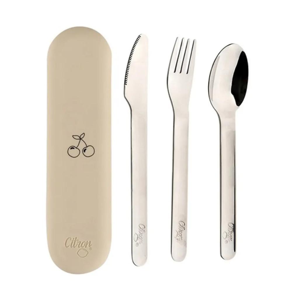 시트론 CITRON 실리콘 케이스 수저 커트러리 세트, 체리 크림