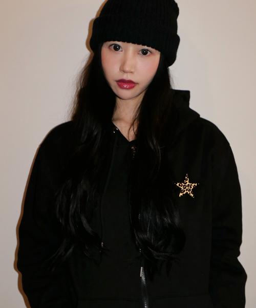 [기모선택] LEOPARD STAR 후드집업 [블랙]