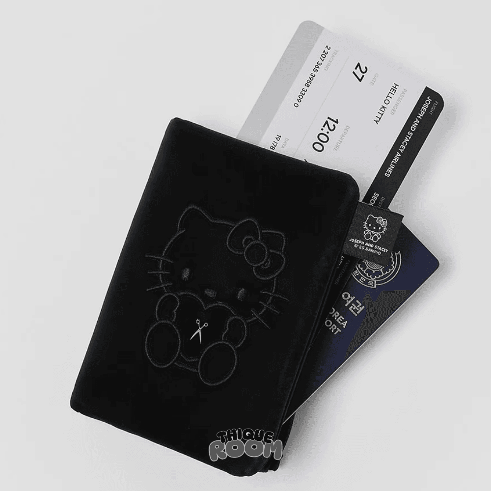 띠끄룸 헬로키티 블랙 스웨이드 여권지갑 케이스 홀더