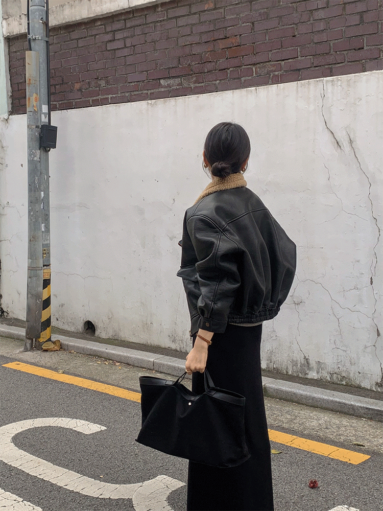 이프유어 [블랙 당일발송] 딥 워싱 레더 무스탕(2color)