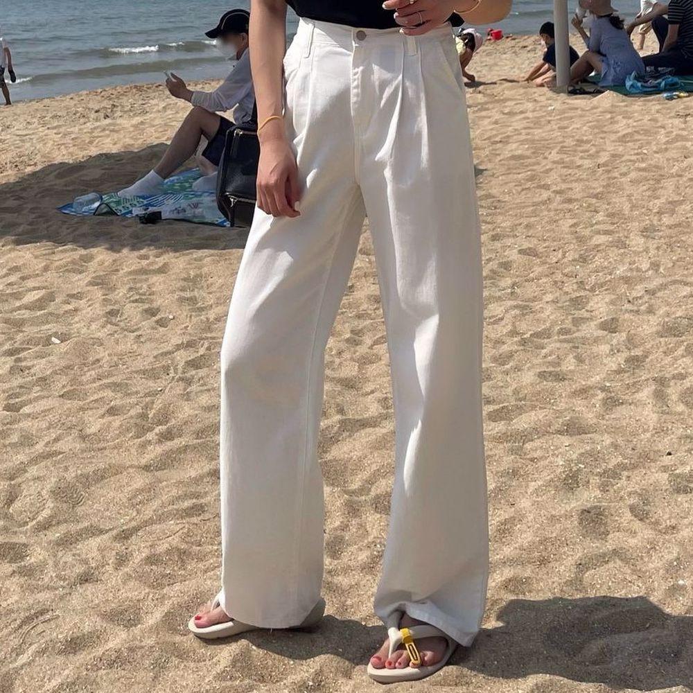 여름 핀턱 와이드 코튼 팬츠