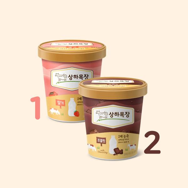 상하목장 아이스크림 파인트 474ml 냉동 3개 (딸기 1개 + 초콜릿 2개)